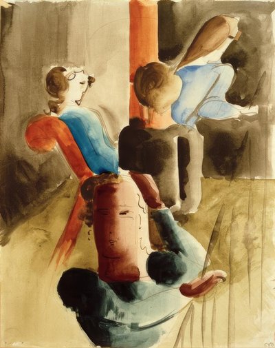 Group of Four with Seated Figure by Oskar Schlemmer